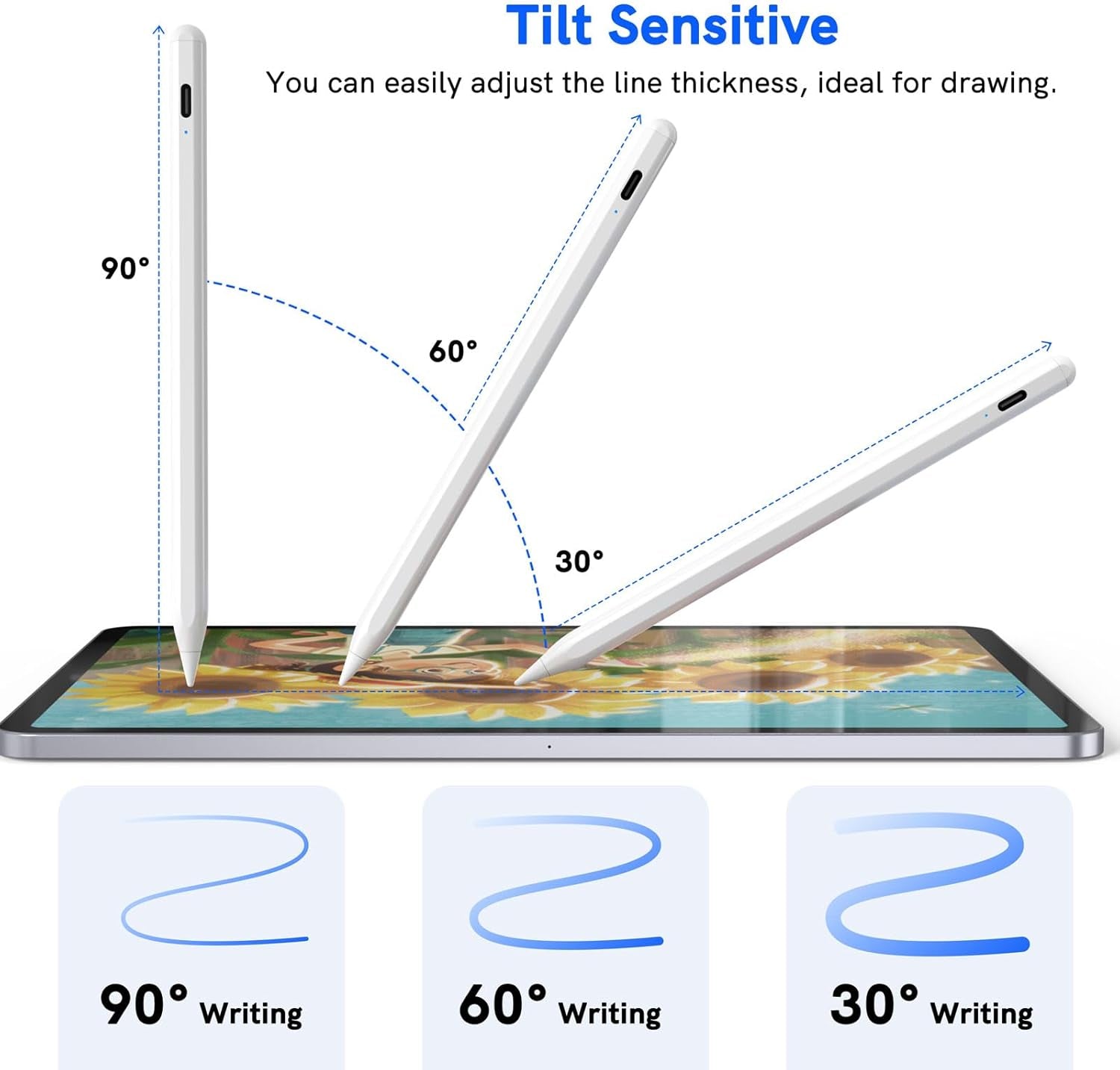 Stylus Pen for Ipad 2018-2024 -  for Apple Ipad Pencil with Palm Rejection, Magnetic, Tilt Sensitivity, Work for Ipad Pro 11"/12.9", Ipad Mini 5/6, Ipad Air 3/4/5, Ipad 6/7/8/9/10